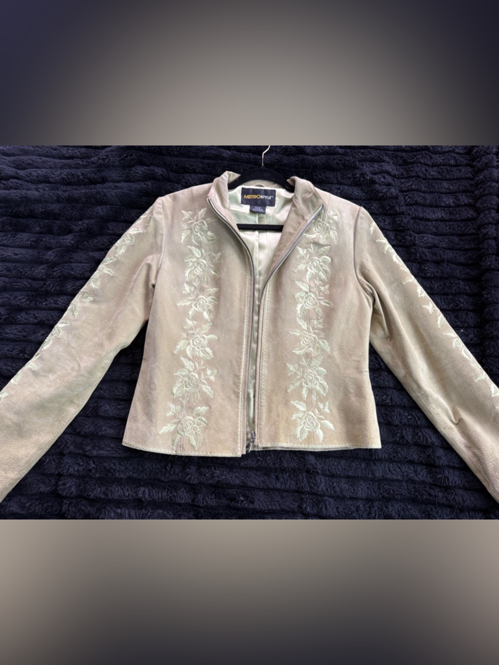 metrostyle Taupe Floral Embroidered Zip Jacket